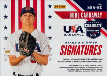 2020 Panini USA Baseball Stars & Stripes - Stars and Stripes Prime Signatures #SSS-BC Burl Carraway Back