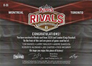 2020 Leaf Lumber Kings - Rivals Relics Red #R-06 Tim Raines / Andre Dawson / Larry Walker / Roberto Alomar / Fred McGriff / Joe Carter Back