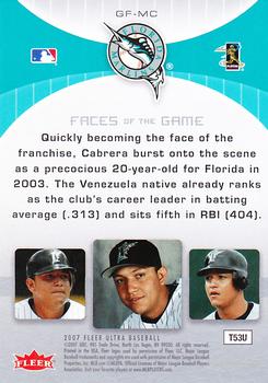 2007 Ultra - Faces of the Game #GF-MC Miguel Cabrera Back