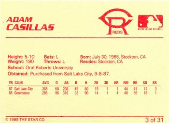 1989 Star Cedar Rapids Reds - Platinum #3 Adam Casillas Back