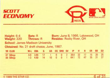 1989 Star Cedar Rapids Reds - Platinum #6 Scott Economy Back