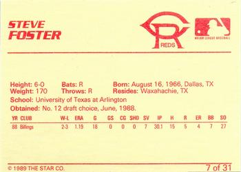 1989 Star Cedar Rapids Reds - Platinum #7 Steve Foster Back