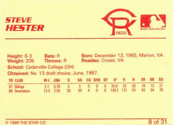 1989 Star Cedar Rapids Reds - Platinum #8 Steve Hester Back