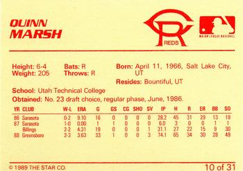 1989 Star Cedar Rapids Reds - Platinum #10 Quinn Marsh Back