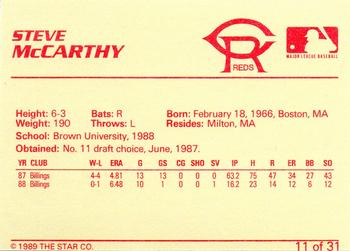 1989 Star Cedar Rapids Reds - Platinum #11 Steve McCarthy Back