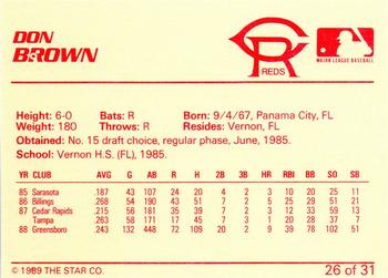 1989 Star Cedar Rapids Reds - Platinum #26 Don Brown Back