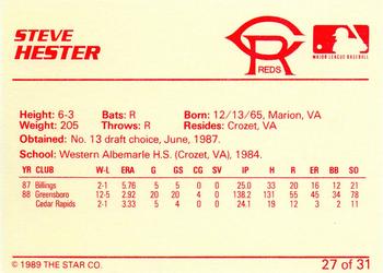 1989 Star Cedar Rapids Reds - Platinum #27 Steve Hester Back