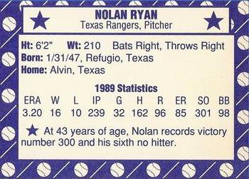 1990 Arlington Post (unlicensed) #NNO Nolan Ryan Back