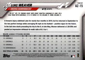 2020 Topps Arizona Diamondbacks #AZ-15 Luke Weaver Back