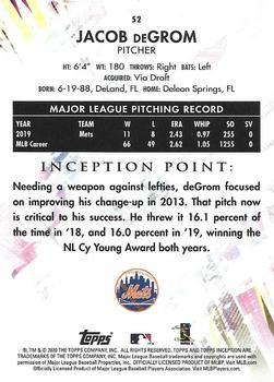 2020 Topps Inception - Purple #52 Jacob deGrom Back