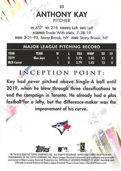 2020 Topps Inception - Purple #53 Anthony Kay Back