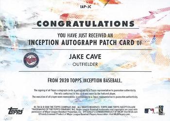 2020 Topps Inception - Inception Autograph Patch #IAP-JC Jake Cave Back