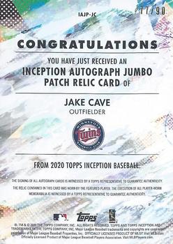 2020 Topps Inception - Inception Autograph Jumbo Patch #IAJP-JC Jake Cave Back