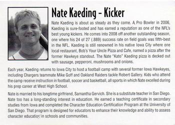 2009 Perfect Game Cedar Rapids Kernels #NNO Nate Kaeding Back
