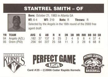 2006 Perfect Game Cedar Rapids Kernels #25 Stantrel Smith Back