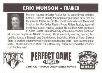 2006 Perfect Game Cedar Rapids Kernels #29 Eric Munson Back