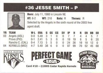 2005 Perfect Game Cedar Rapids Kernels #10 Jesse Smith Back