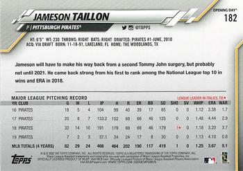 2020 Topps Opening Day - Purple Foil #182 Jameson Taillon Back