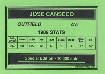 1990 Stadium News Special Edition (unlicensed) #NNO Jose Canseco Back