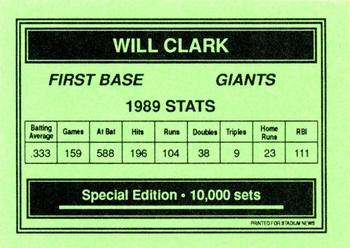 1990 Stadium News Special Edition (unlicensed) #NNO Will Clark Back
