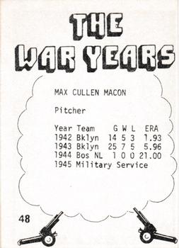 1977 TCMA The War Years - Black Border #48 Max Macon Back