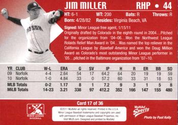 2011 MultiAd Colorado Springs Sky Sox #17 Jim Miller Back