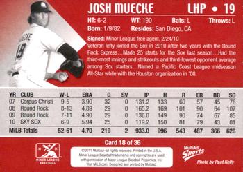 2011 MultiAd Colorado Springs Sky Sox #18 Josh Muecke Back