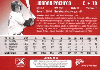 2011 MultiAd Colorado Springs Sky Sox #20 Jordan Pacheco Back