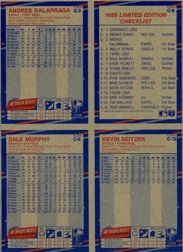 1988 Fleer - Box Bottom Panels #C-3 / C-6 / C-9 / C-12 San Francisco Giants Logo / Andres Galarraga / Kevin Seitzer / Dale Murphy Back