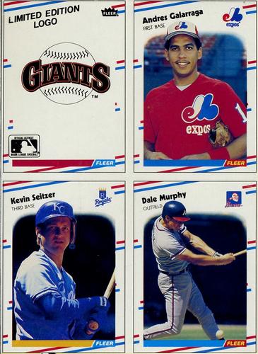 1988 Fleer - Box Bottom Panels #C-3 / C-6 / C-9 / C-12 San Francisco Giants Logo / Andres Galarraga / Kevin Seitzer / Dale Murphy Front