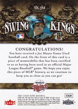 2007 Ultra - Swing Kings Materials #SK-JM Joe Mauer Back
