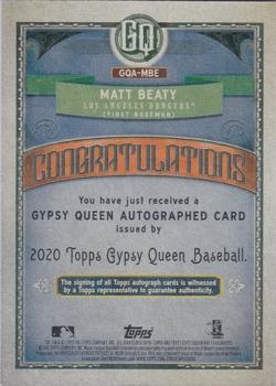 2020 Topps Gypsy Queen - Autographs #GQA-MBE Matt Beaty Back