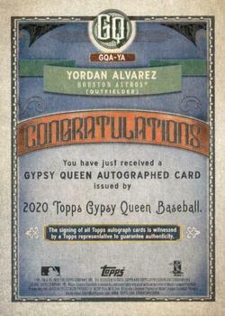 2020 Topps Gypsy Queen - Autographs #GQA-YA Yordan Alvarez Back