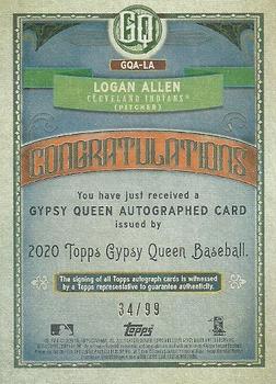2020 Topps Gypsy Queen - Autographs GQ Logo Swap #GQA-LA Logan Allen Back