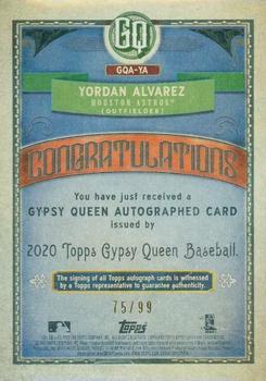 2020 Topps Gypsy Queen - Autographs GQ Logo Swap #GQA-YA Yordan Alvarez Back