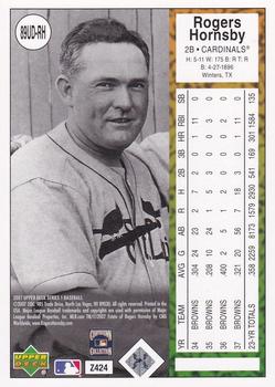 2007 Upper Deck - 1989 Reprints #89UD-RH Rogers Hornsby Back