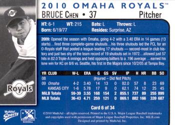 2010 MultiAd Omaha Royals #6 Bruce Chen Back