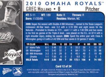 2010 MultiAd Omaha Royals #12 Greg Holland Back