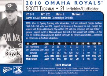 2010 MultiAd Omaha Royals #19 Scott Thorman Back