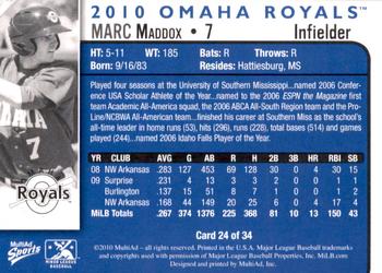 2010 MultiAd Omaha Royals #24 Marc Maddox Back