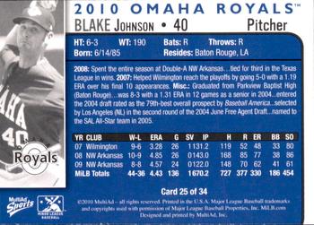 2010 MultiAd Omaha Royals #25 Blake Johnson Back