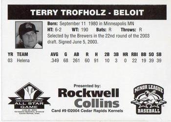2004 Rockwell Collins Midwest League All-Stars #9 Terry Trofholz Back