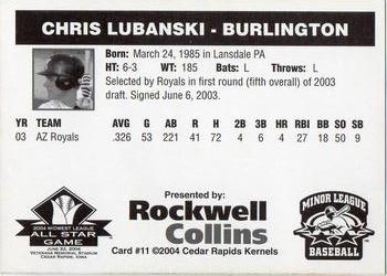 2004 Rockwell Collins Midwest League All-Stars #11 Chris Lubanski Back