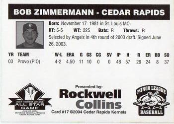 2004 Rockwell Collins Midwest League All-Stars #17 Bob Zimmermann Back