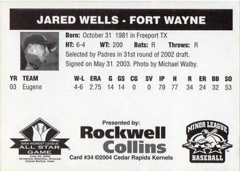 2004 Rockwell Collins Midwest League All-Stars #34 Jared Wells Back