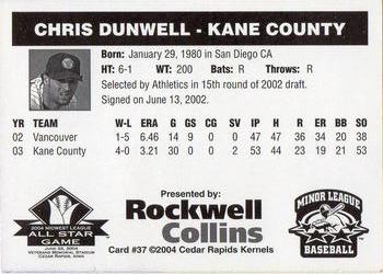 2004 Rockwell Collins Midwest League All-Stars #37 Chris Dunwell Back
