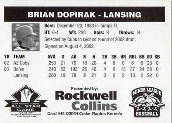 2004 Rockwell Collins Midwest League All-Stars #43 Brian Dopirak Back