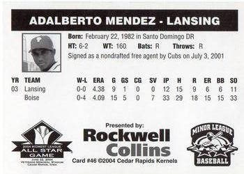 2004 Rockwell Collins Midwest League All-Stars #46 Adalberto Mendez Back