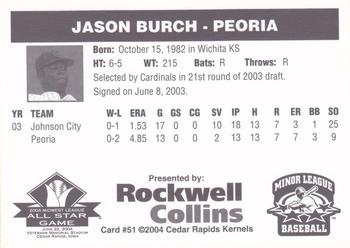 2004 Rockwell Collins Midwest League All-Stars #51 Jason Burch Back