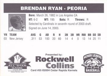 2004 Rockwell Collins Midwest League All-Stars #55 Brendan Ryan Back